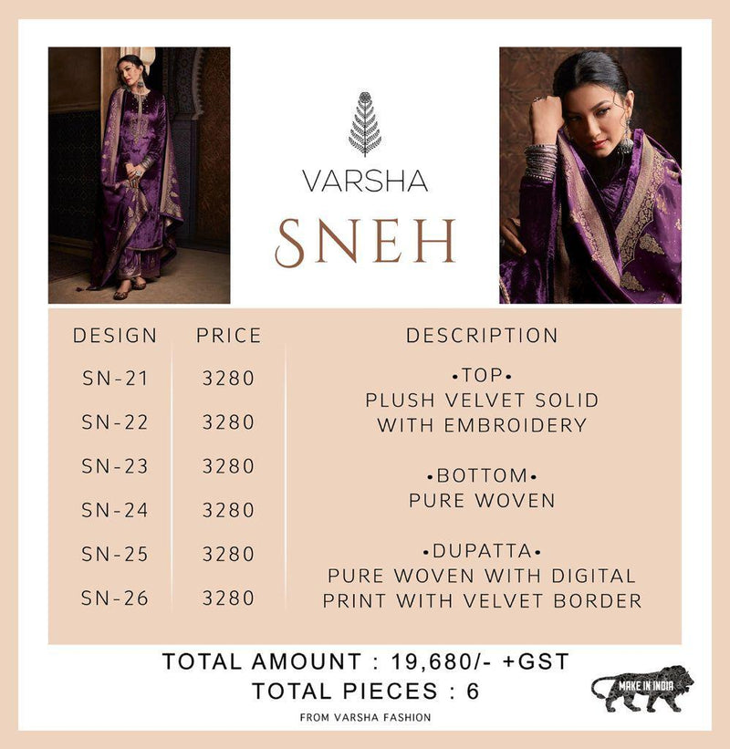 Varsha Sneh Plush Velvet Solid Embroidery Work Salwar Kameez