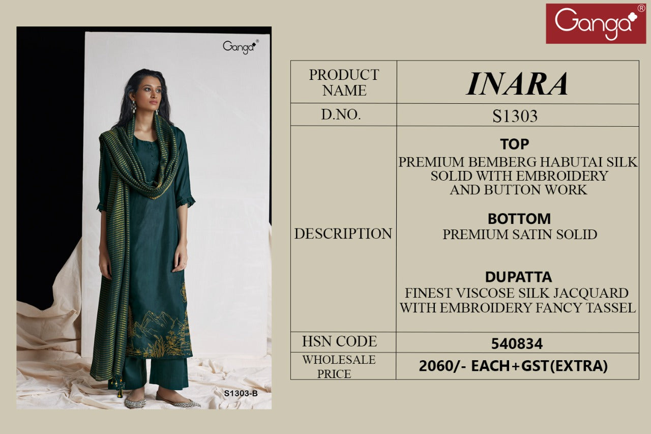 Ganga Inara 1303 Bemberg Silk With Heavy Beautiful Work stylish Designer Casual Look Salwar Kameez