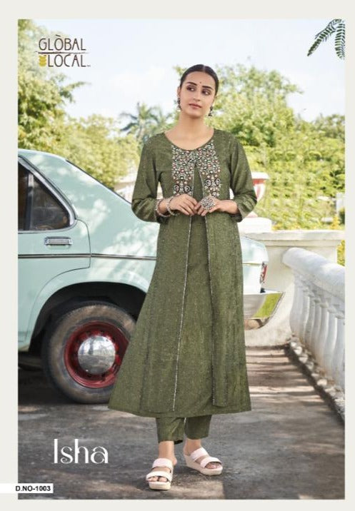 Global Local Isha Muslin With Heavy Embroidery Work Stylish Designer Party Wear Fancy Kurti