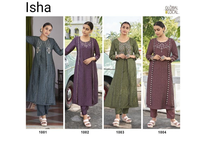 Global Local Isha Muslin With Heavy Embroidery Work Stylish Designer Party Wear Fancy Kurti