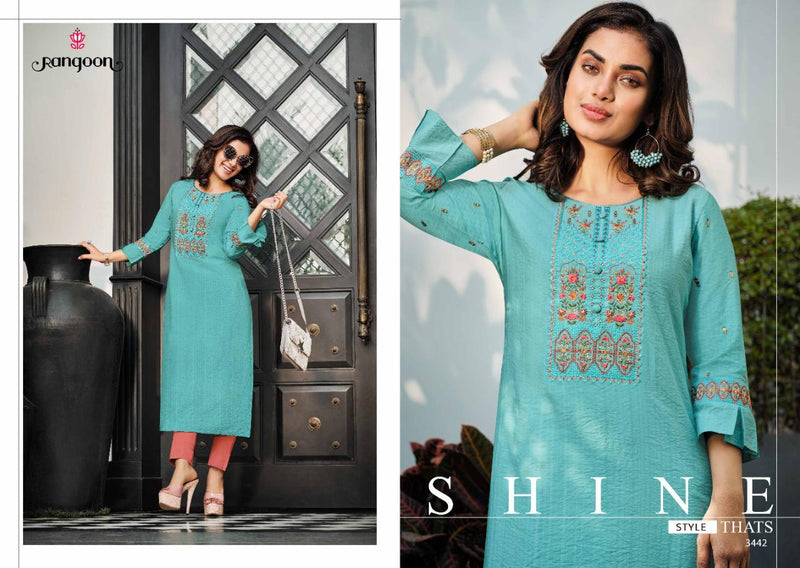 Rangoon Jeevika Viscose Fancy Embroidered Party Wear Kurtis With Bottom