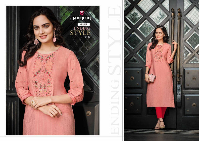 Rangoon Jeevika Viscose Fancy Embroidered Party Wear Kurtis With Bottom