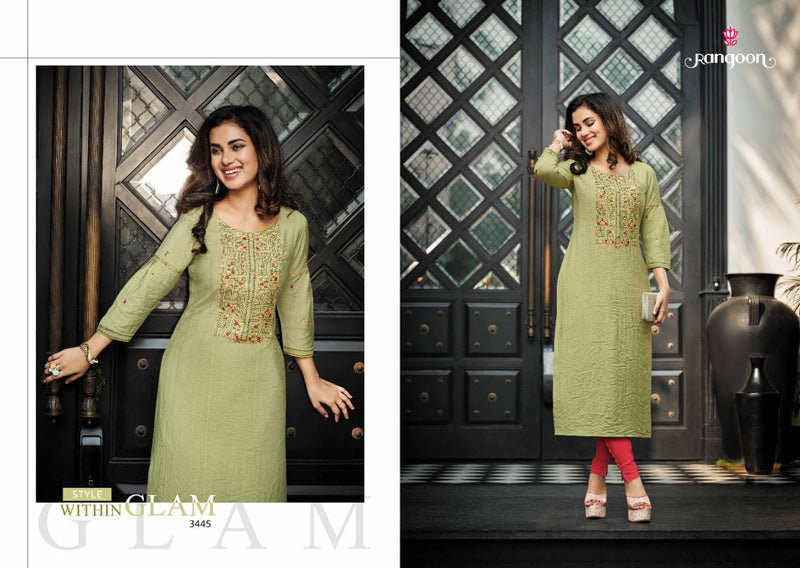 Rangoon Jeevika Viscose Fancy Embroidered Party Wear Kurtis With Bottom