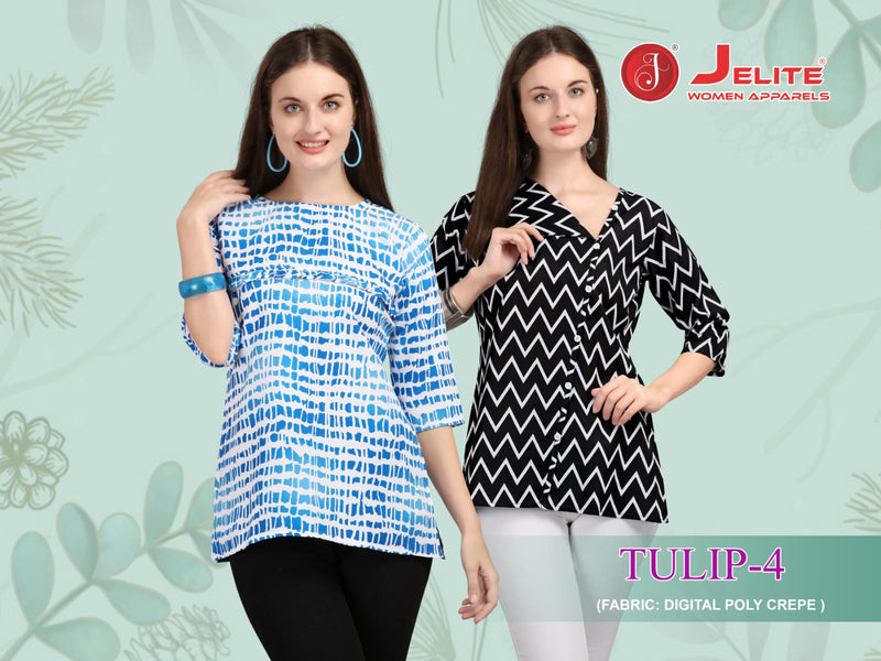 Jelite Tulip  Vol 4 Digital Poly Crepe Fancy Readymade Crepe Tops