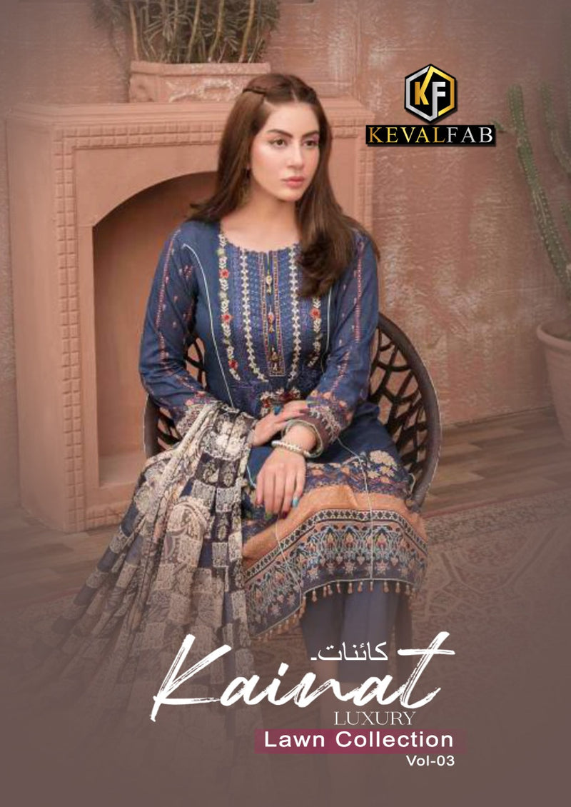 Keval Fab Kainat Luxury Lawn Collection Vol 3 Lawn Cotton Embroidered Party Wear Salwar Kameez