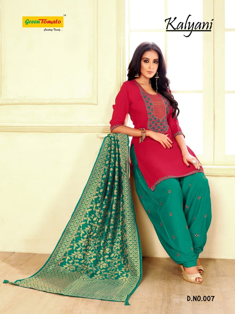 Green Tomato Kalyani Rayon Ready Made Patiyala Style Party Wear Kameez