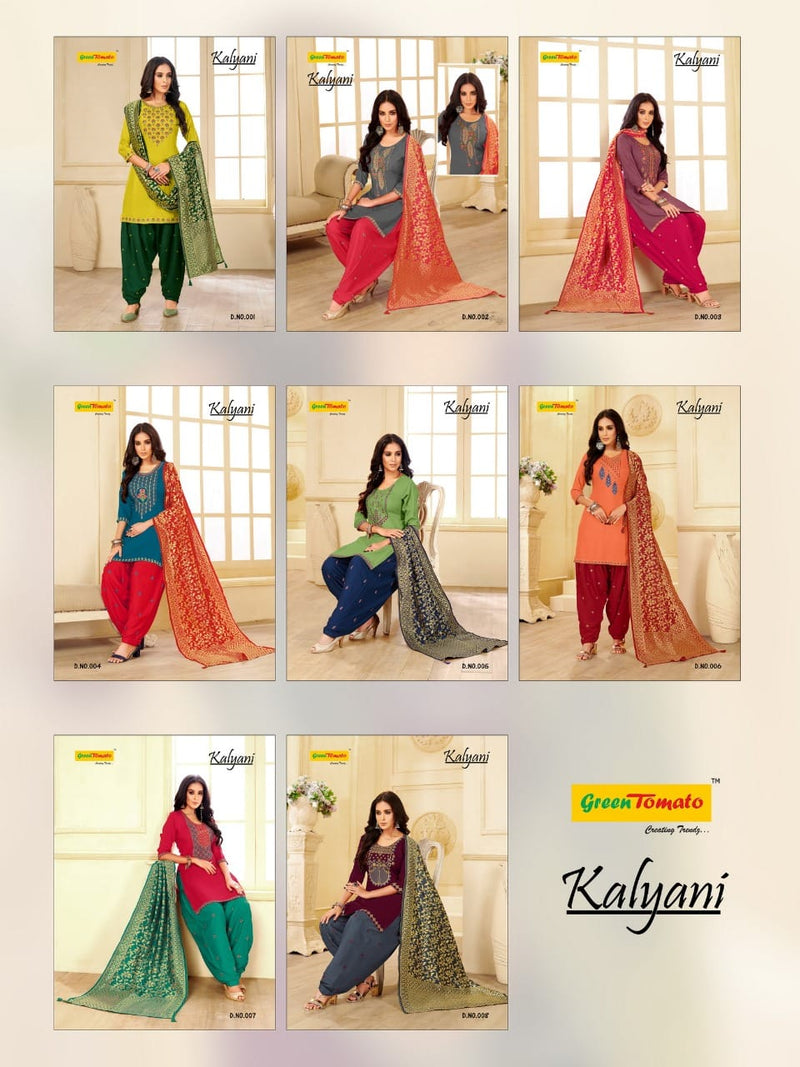 Green Tomato Kalyani Rayon Ready Made Patiyala Style Party Wear Kameez