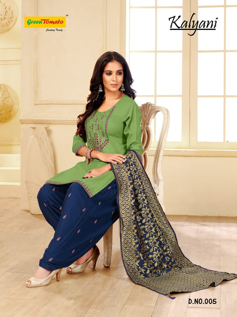 Green Tomato Kalyani Rayon Ready Made Patiyala Style Party Wear Kameez