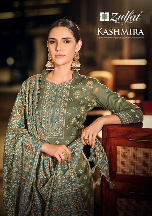 Zulfat Kashmira Pashmina With Fancy Mirror Work Stylish Designer Casual Wear Sawar Kameez