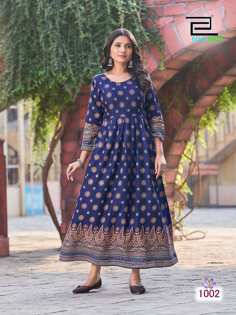 Blue Hills Kesar Rayon Digital Printed Stylish Designer Wear Kurti