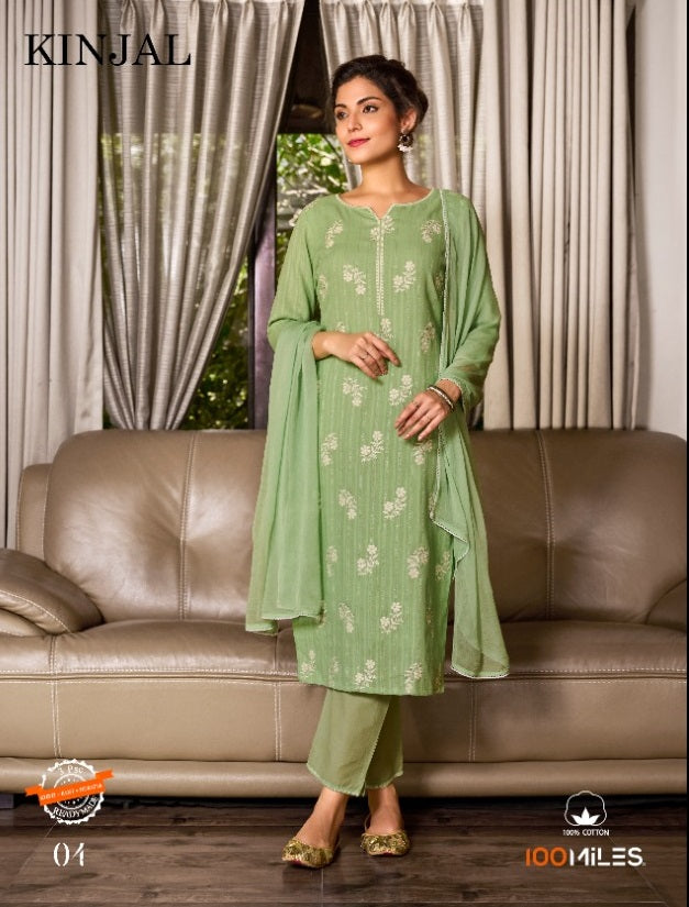 100 Miles Kinjal Pure Cotton With Embroidery Work stylish Designer Party Wear Kurti