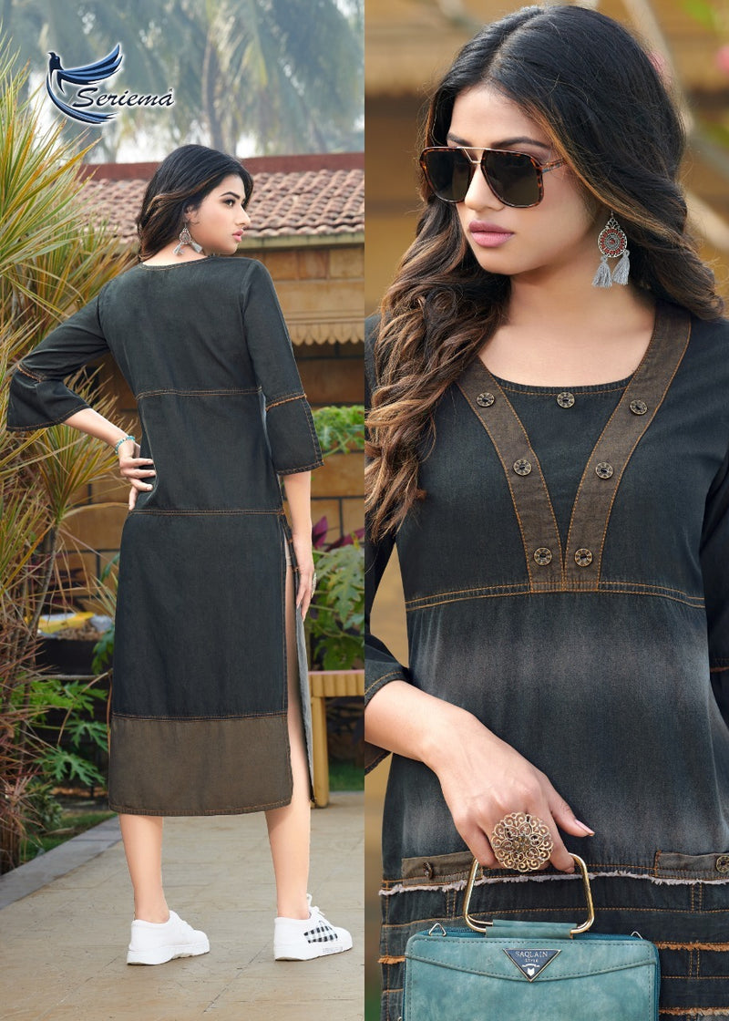 Serima Kumb Capture Denim Cotton Designer Party Wear Kurti