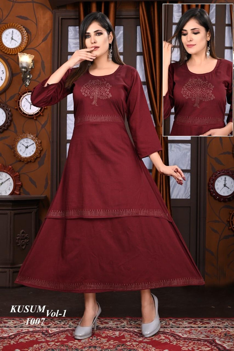 Riyaa Kusum Vol 1 Rayon With Heavy Embroidery Work Stylish Designer Party Wear Kurti