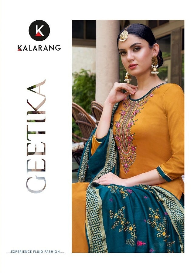 Kalarang Fashion Geetika Jam Silk Cotton With Embroidery Work Salwar Kameez