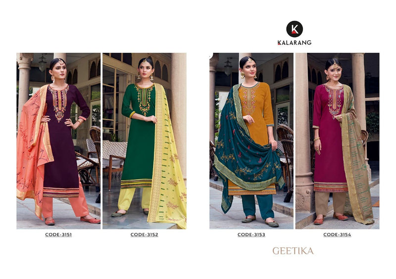 Kalarang Fashion Geetika Jam Silk Cotton With Embroidery Work Salwar Kameez