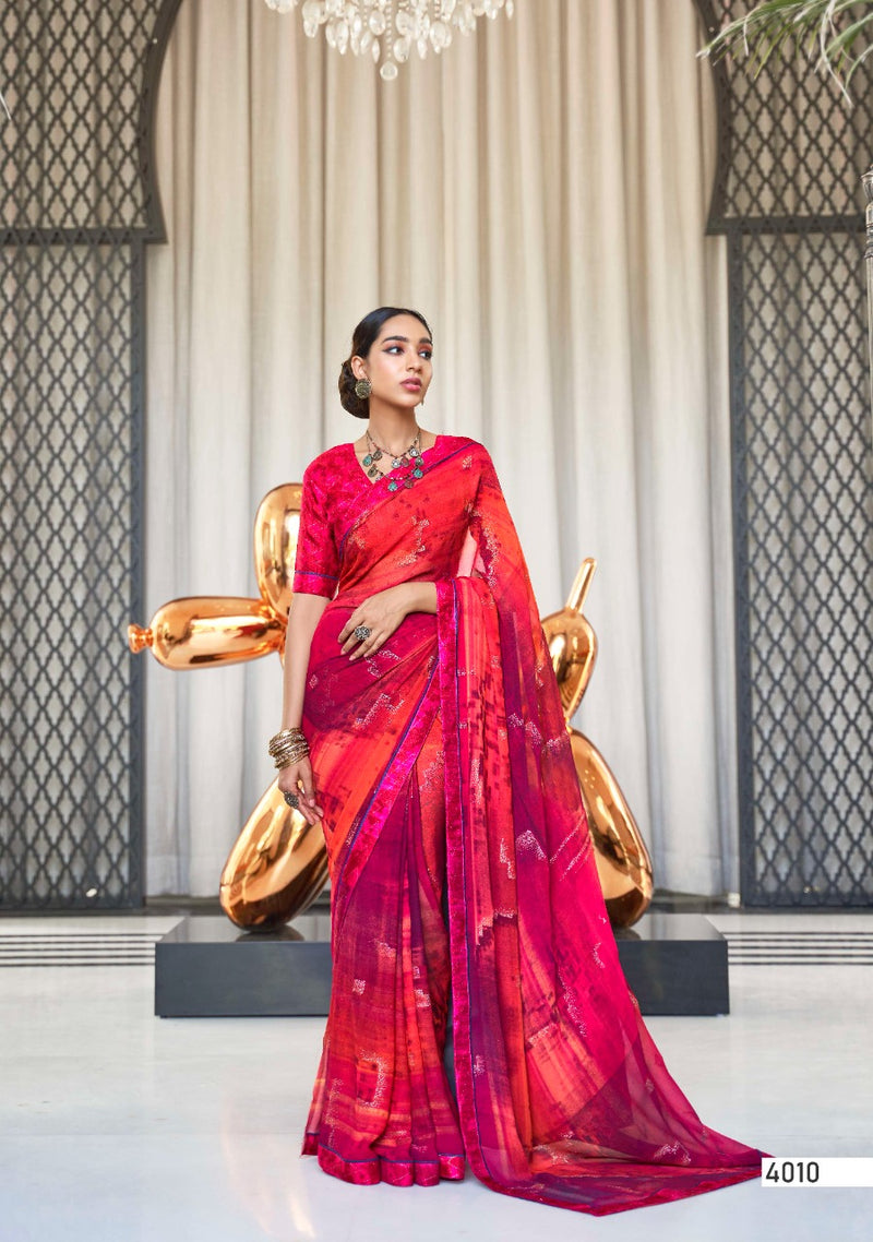 Kashvi Creation Launch By Sathiya Georgette With Fancy Printed Jari Designer Casual Wear Sarees