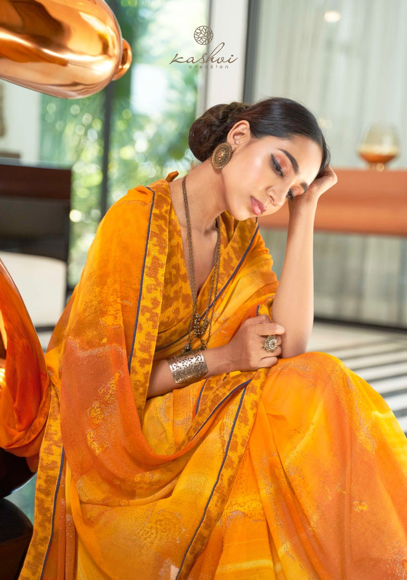 Kashvi Creation Launch By Sathiya Georgette With Fancy Printed Jari Designer Casual Wear Sarees