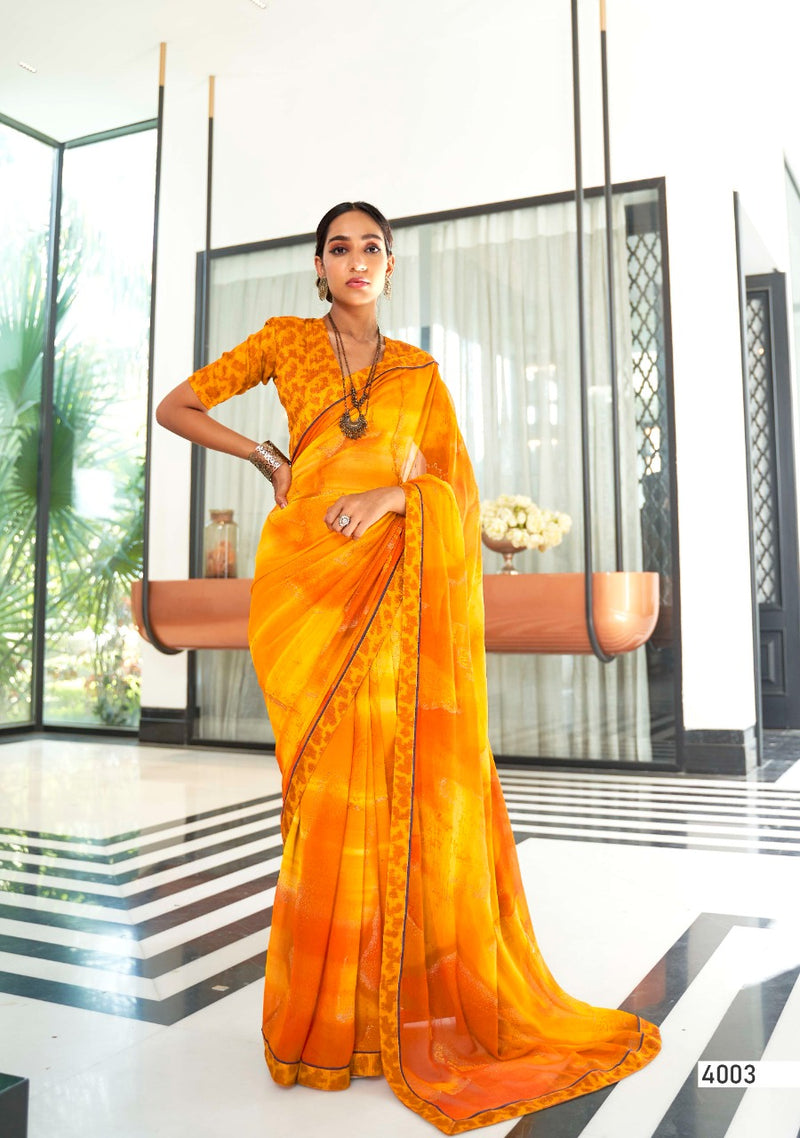 Kashvi Creation Launch By Sathiya Georgette With Fancy Printed Jari Designer Casual Wear Sarees