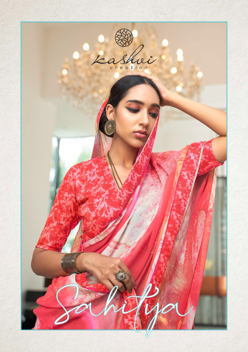 Kashvi Creation Launch By Sathiya Georgette With Fancy Printed Jari Designer Casual Wear Sarees