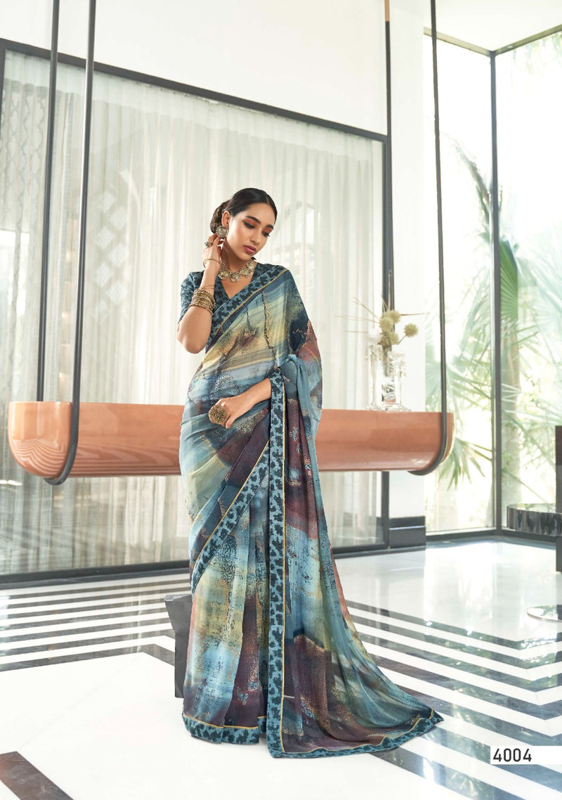 Kashvi Creation Launch By Sathiya Georgette With Fancy Printed Jari Designer Casual Wear Sarees