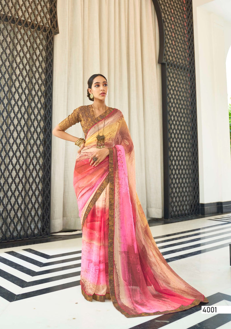 Kashvi Creation Launch By Sathiya Georgette With Fancy Printed Jari Designer Casual Wear Sarees