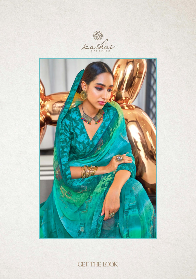 Kashvi Creation Launch By Sathiya Georgette With Fancy Printed Jari Designer Casual Wear Sarees