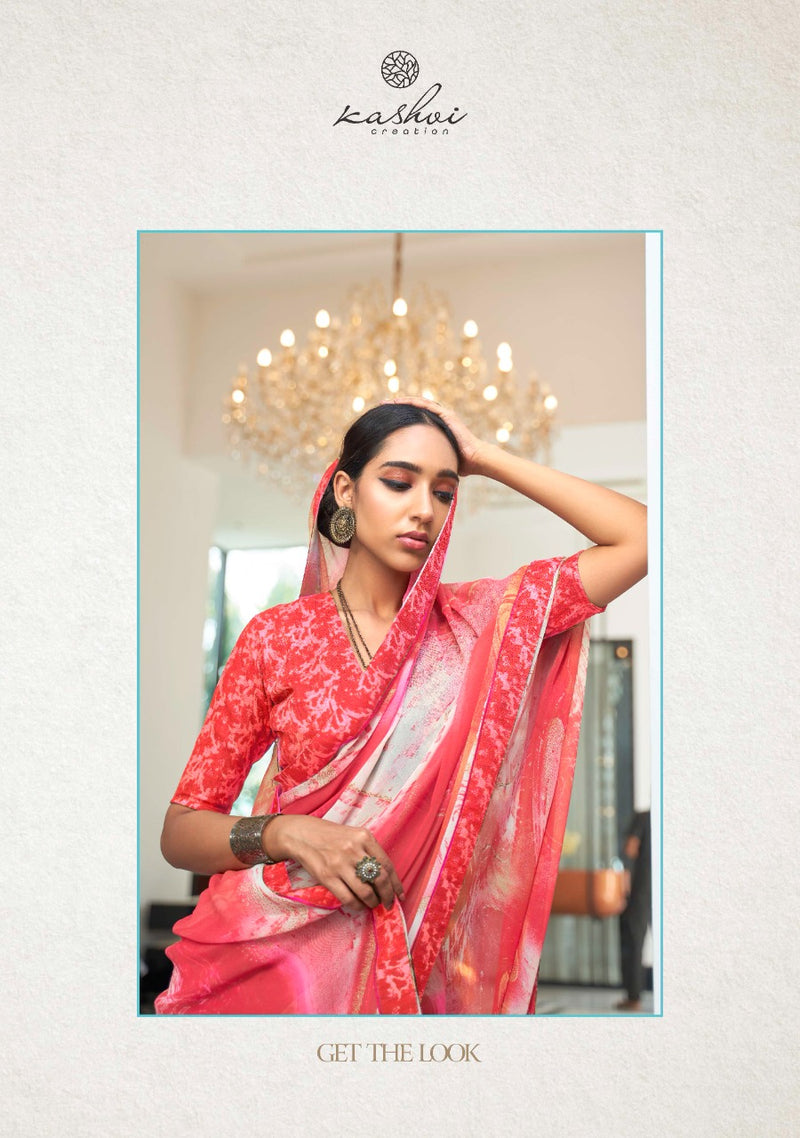 Kashvi Creation Launch By Sathiya Georgette With Fancy Printed Jari Designer Casual Wear Sarees