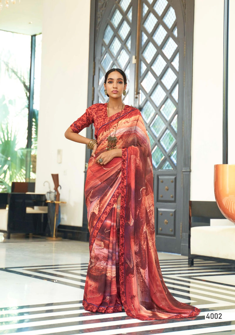 Kashvi Creation Launch By Sathiya Georgette With Fancy Printed Jari Designer Casual Wear Sarees