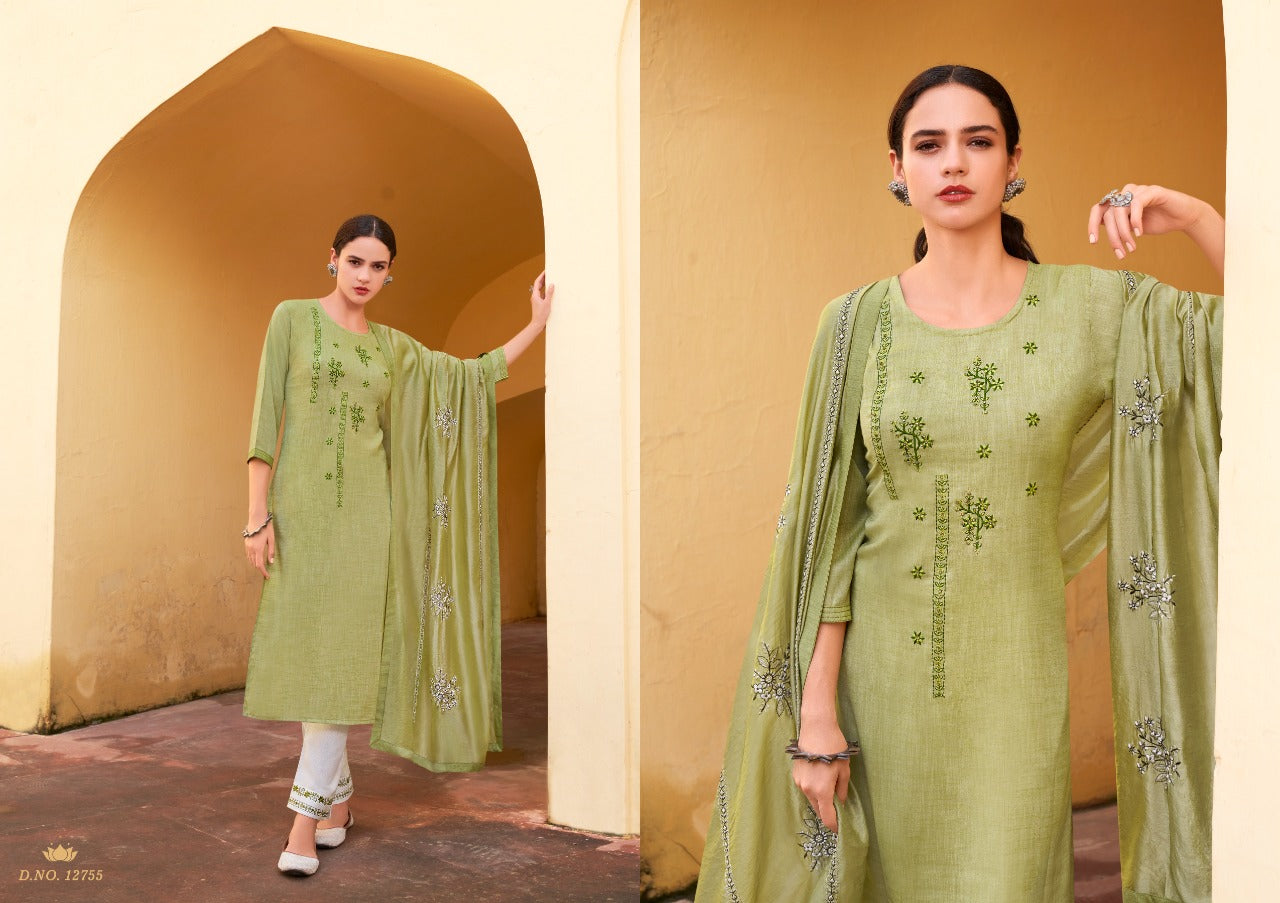 Kivi By Kalaroop Present Aangan Fancy Fabric With Embroidery Work Kurti