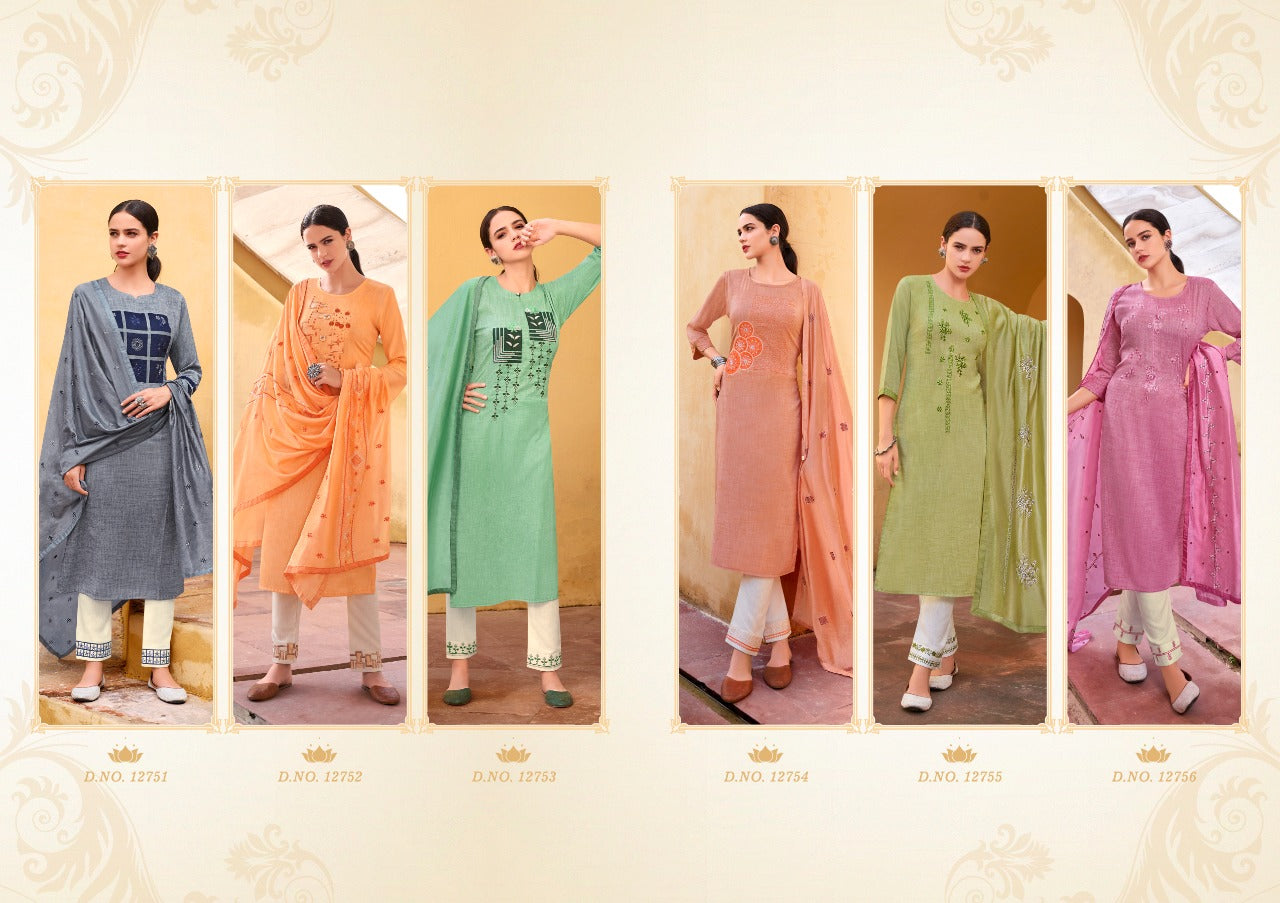 Kivi By Kalaroop Present Aangan Fancy Fabric With Embroidery Work Kurti