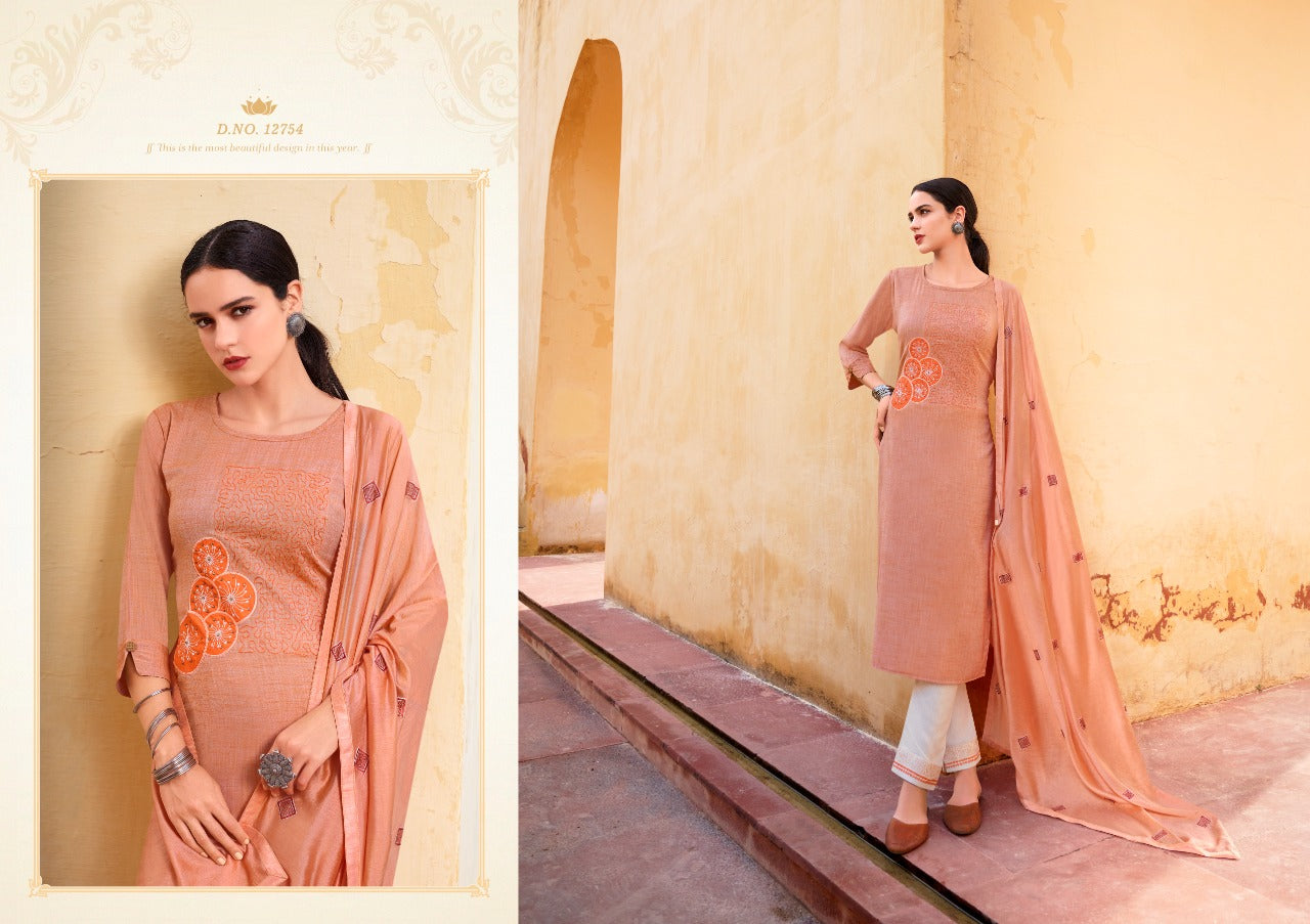 Kivi By Kalaroop Present Aangan Fancy Fabric With Embroidery Work Kurti