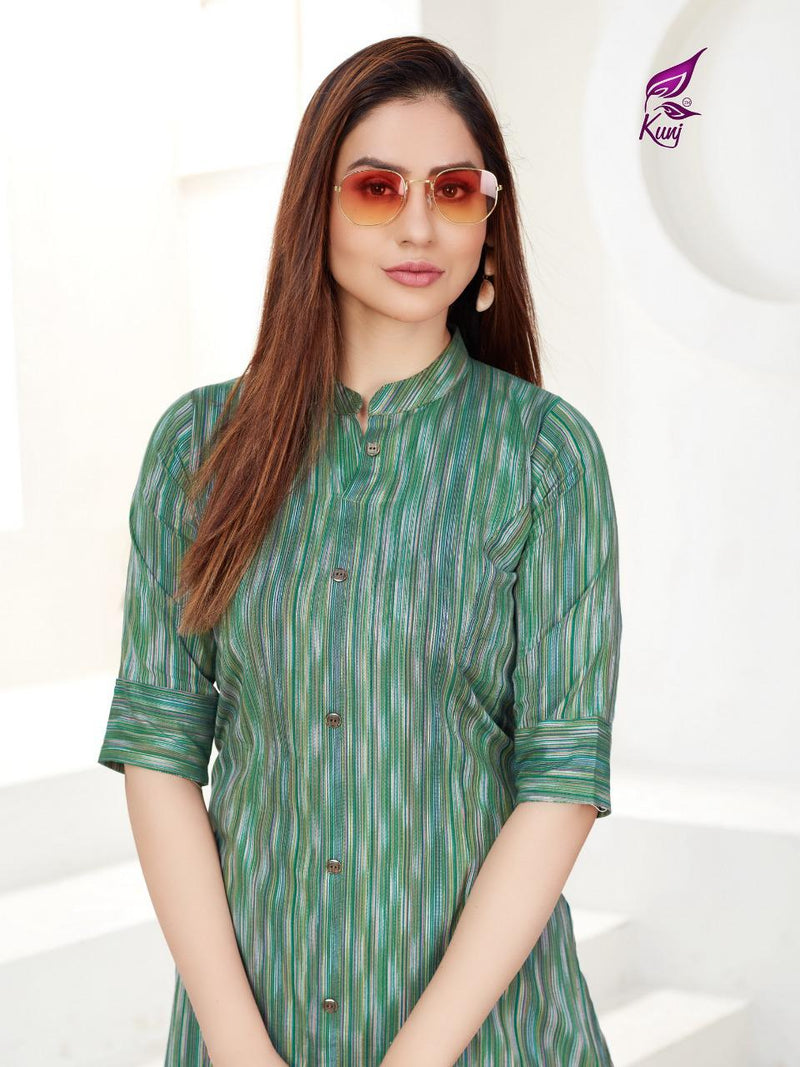 Kunj Rayon Ikki Vol 10 Rayon Ikkat Printed Long Fancy Formal Wear Exclusive Deisgner Kurtis