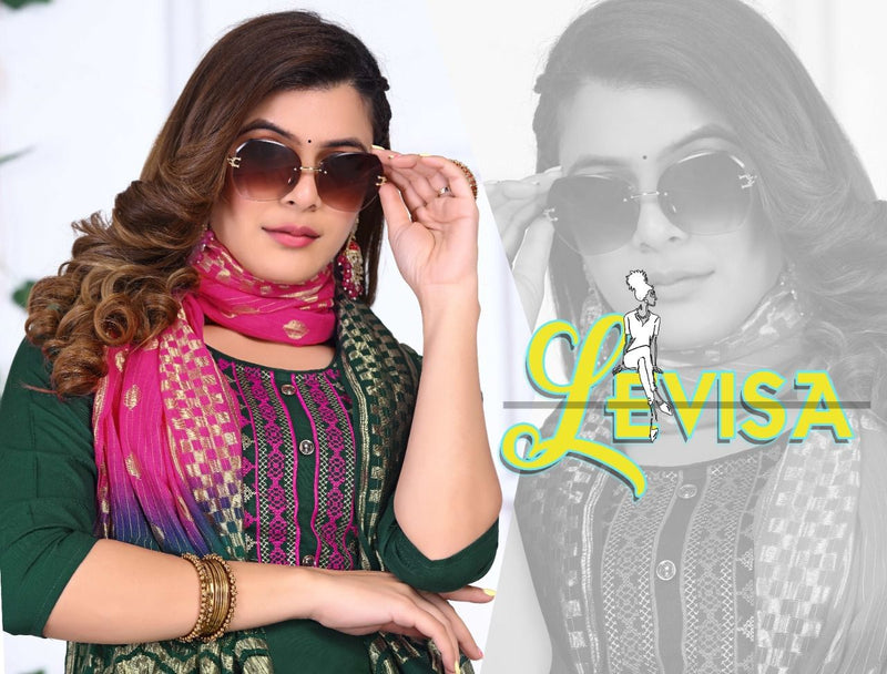 Riyaa Levisa Vol 1 Rayon Printed Patiyala Style Party Wear Kurtis With Bottom & Dupatta