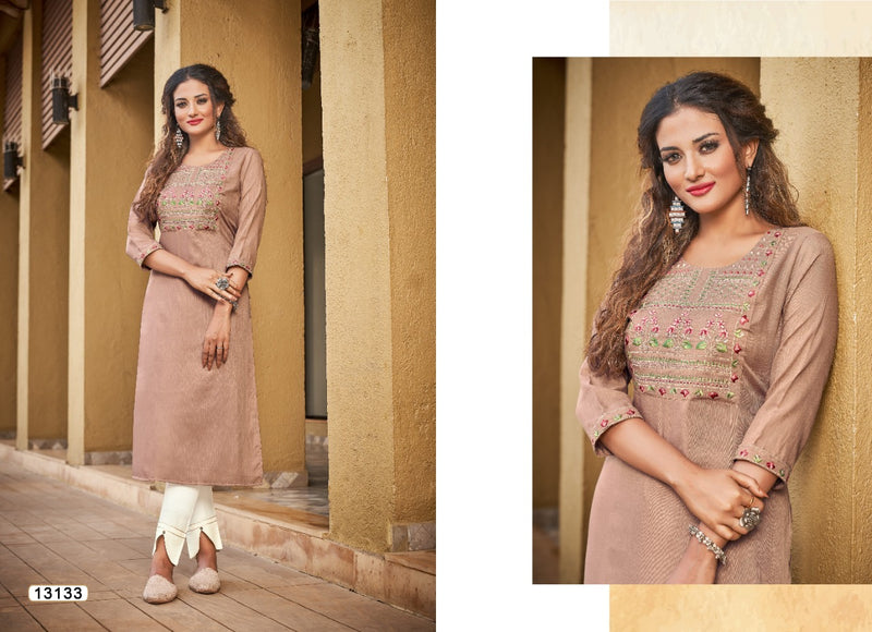 Kalaroop Kajree Fashion Rayon Party Wear Kurtis With Beautiful Embroidery