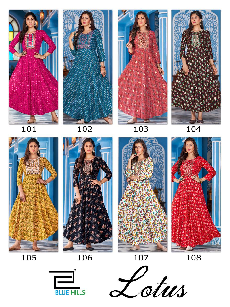 Blue Hills Lotus Rayon With Fancy Work Stylish Designer Festive Wear Long Gown