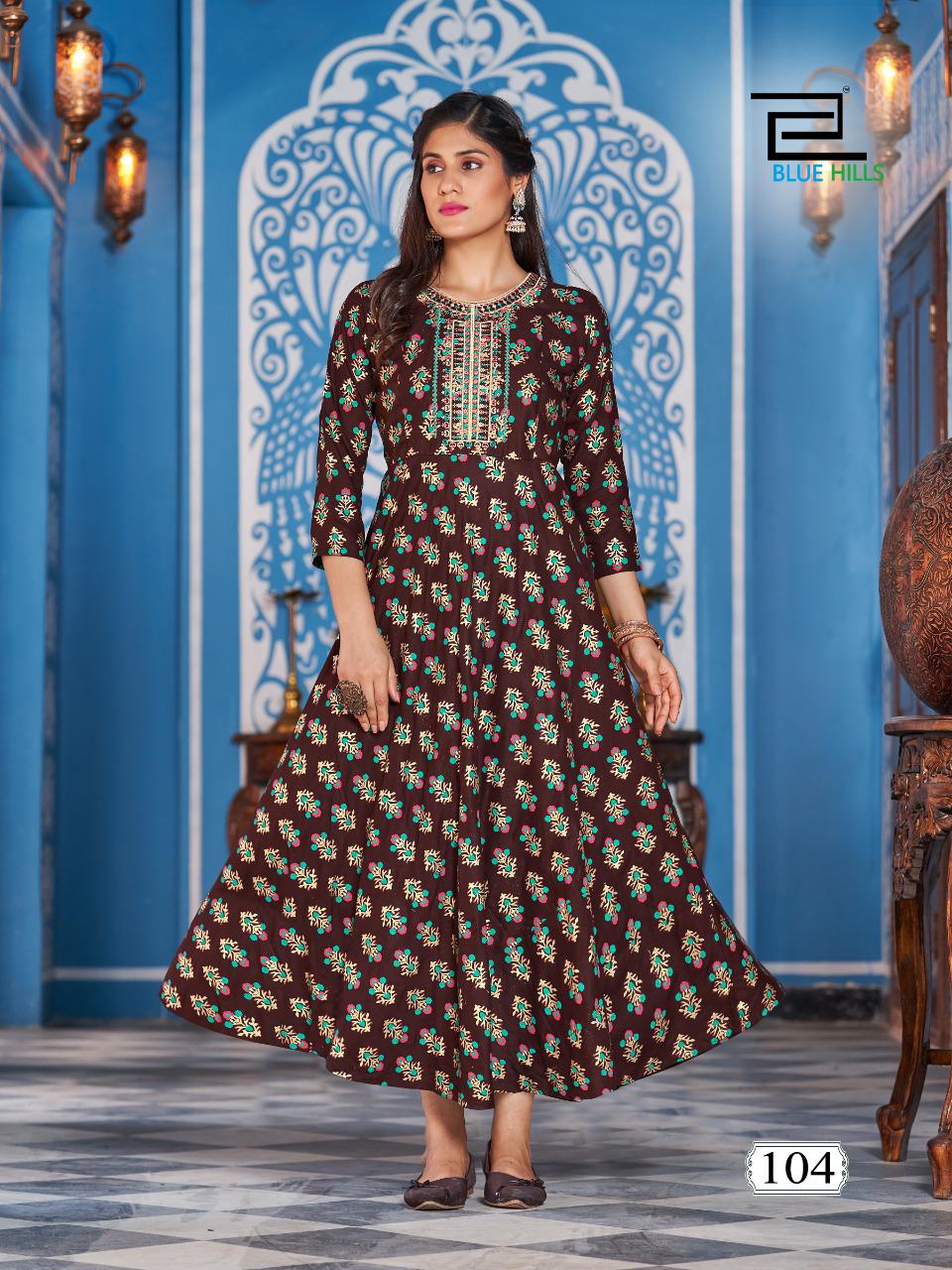 Blue Hills Lotus Rayon With Fancy Work Stylish Designer Festive Wear Long Gown