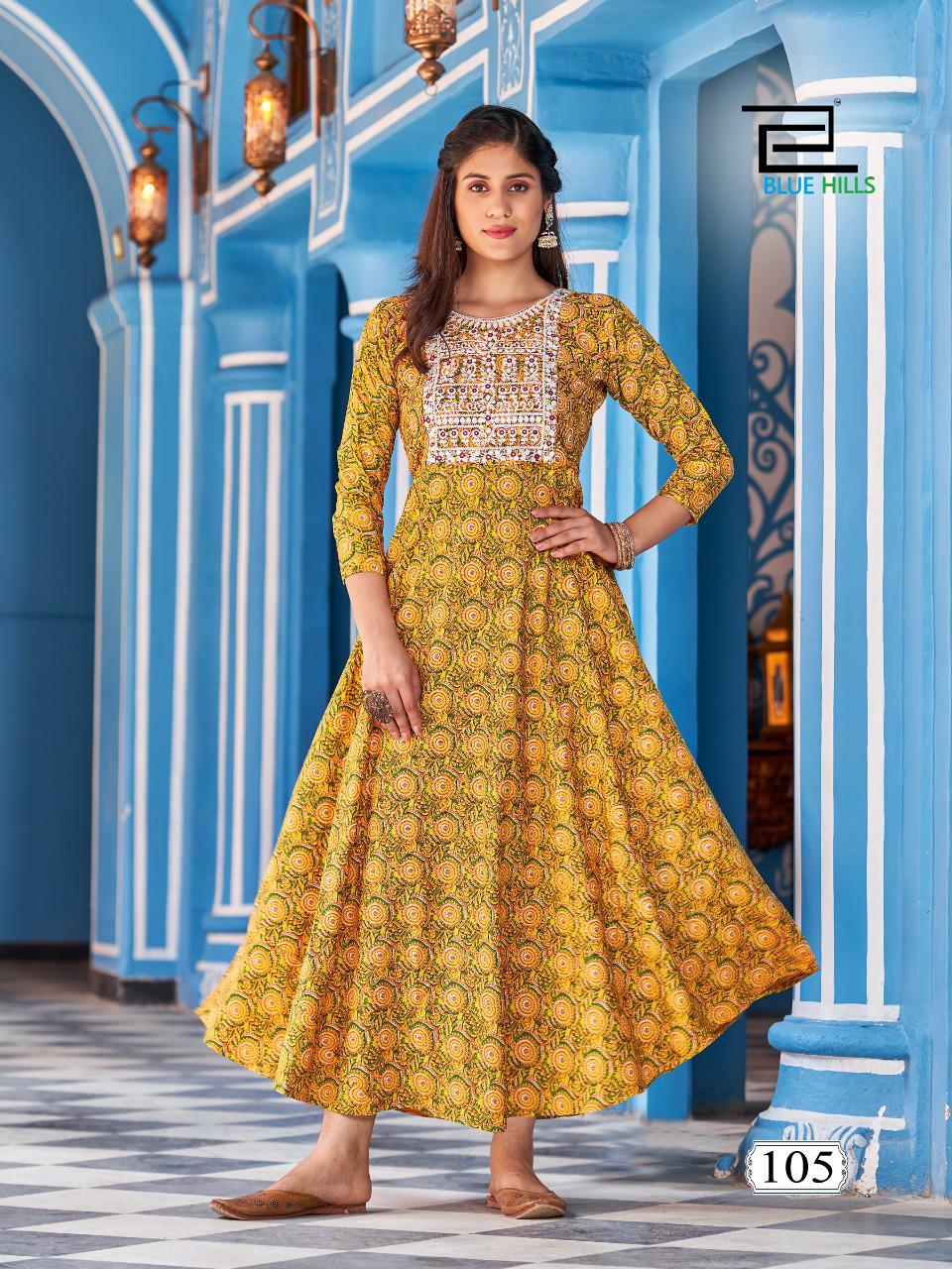 Blue Hills Lotus Rayon With Fancy Work Stylish Designer Festive Wear Long Gown