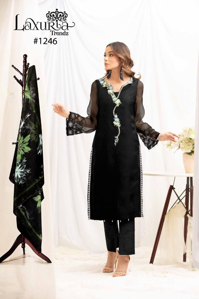 Laxuria Trendz Dno 1249 Organza Black Stylish Wear Pakistani Pret Kurti