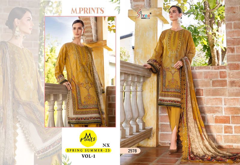 Shree Fabs M Print Spring Summer 23 Vol 1 Nx Pure Cotton Print Exclusive Embroidery Patches Fancy Designer Party Wear Salwar Suit