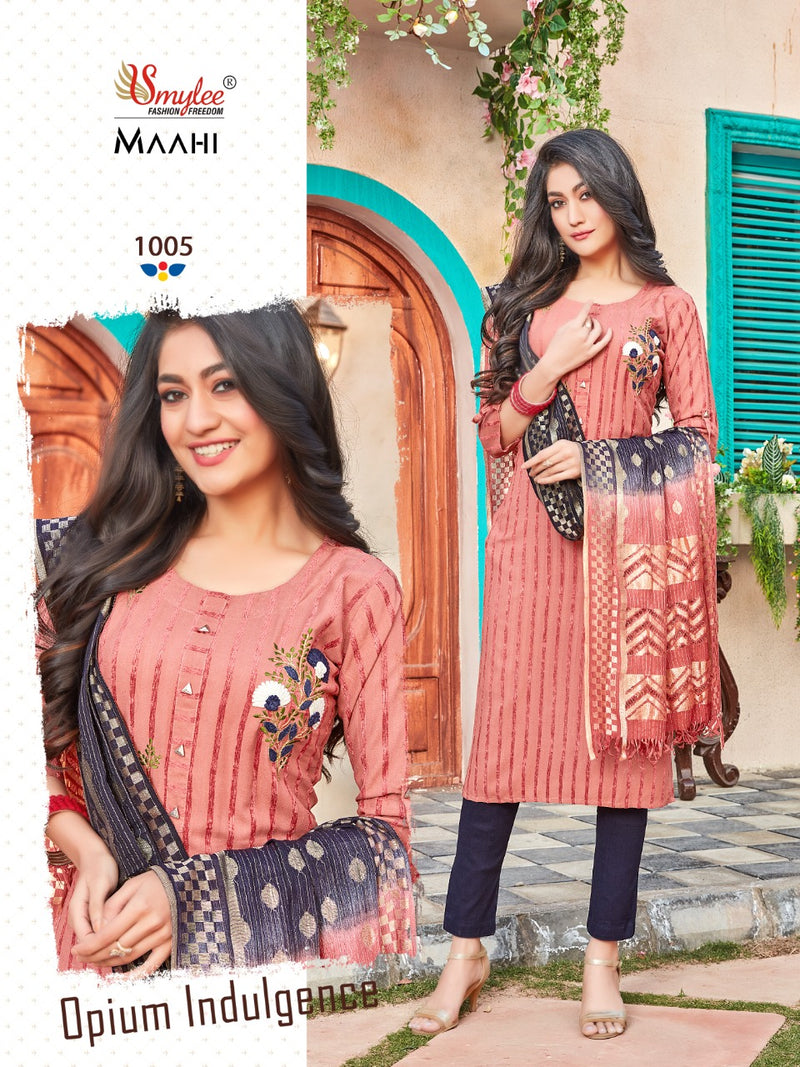 Smylee Fashion Maahi Rayon Designer Fancy Beautiful Party Wear Kurtis With Bottom & Dupatta