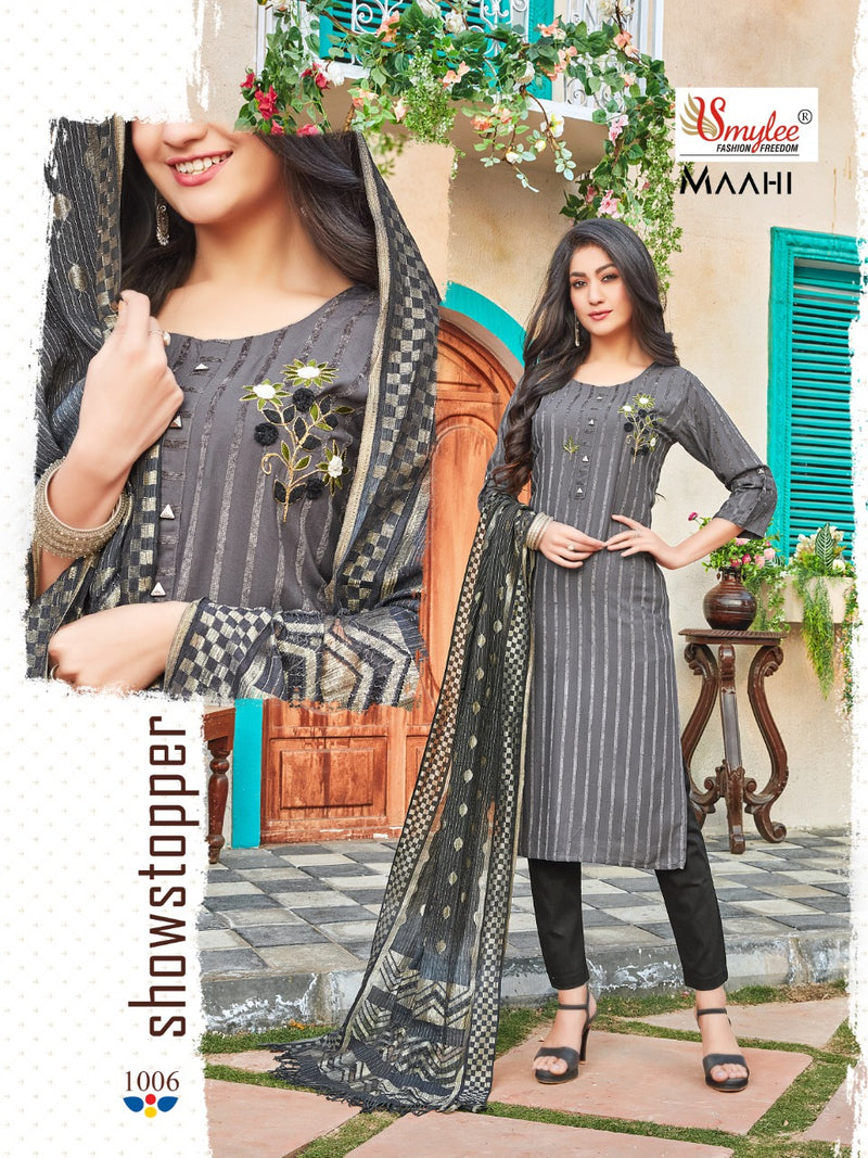 Smylee Fashion Maahi Rayon Designer Fancy Beautiful Party Wear Kurtis With Bottom & Dupatta