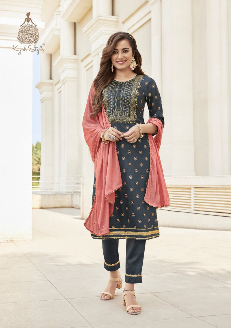 Kajal Style Maan Vol 1 Chanderi With Heavy Embroidery work Stylish Designer Casual Wear Kurti