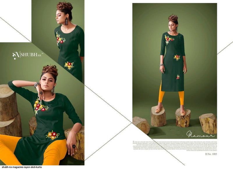 Shubh Nx Magazine Rayon Slub Fancy Stylish Office Wear Kurtis