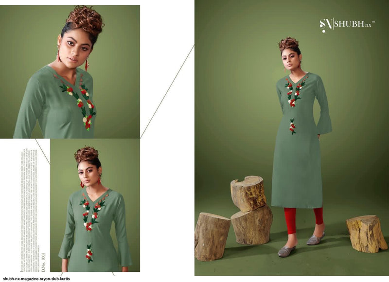 Shubh Nx Magazine Rayon Slub Fancy Stylish Office Wear Kurtis