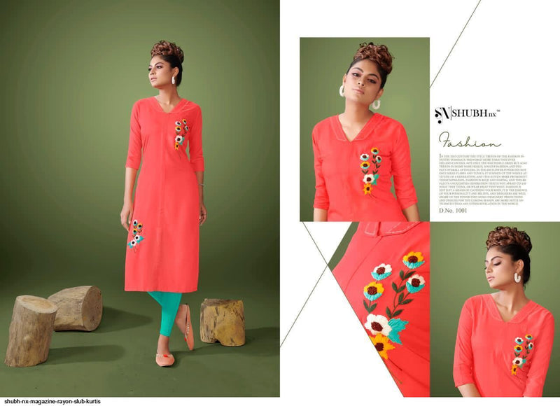 Shubh Nx Magazine Rayon Slub Fancy Stylish Office Wear Kurtis