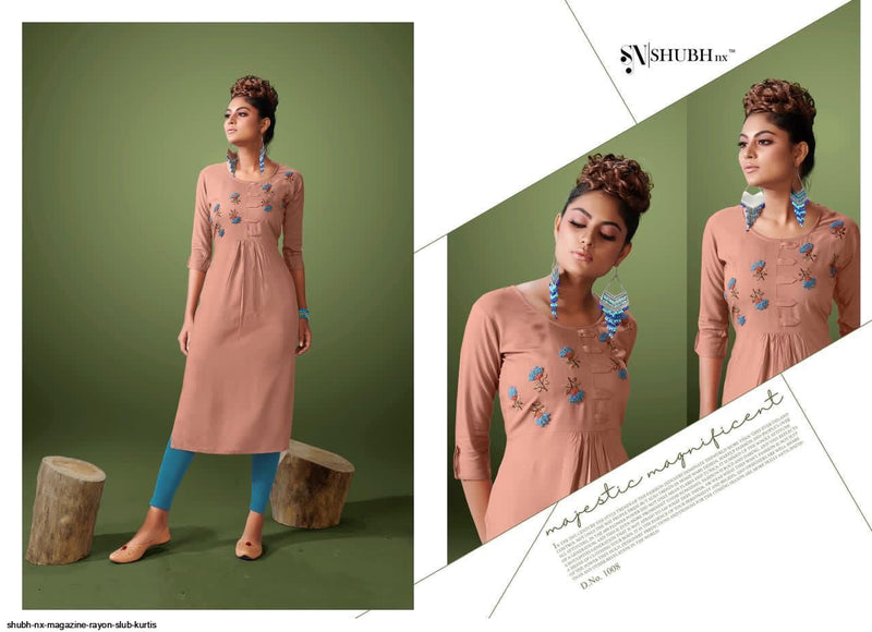 Shubh Nx Magazine Rayon Slub Fancy Stylish Office Wear Kurtis