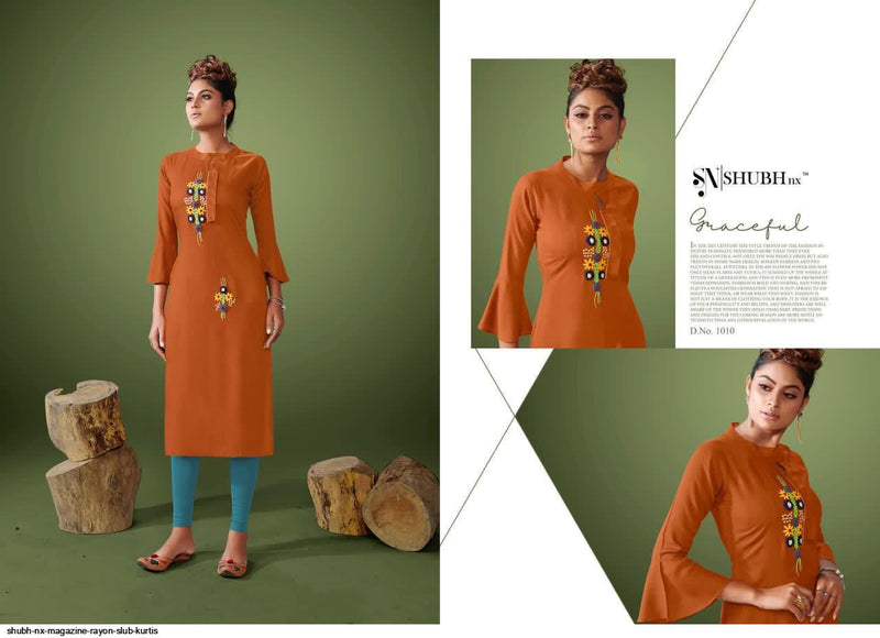 Shubh Nx Magazine Rayon Slub Fancy Stylish Office Wear Kurtis