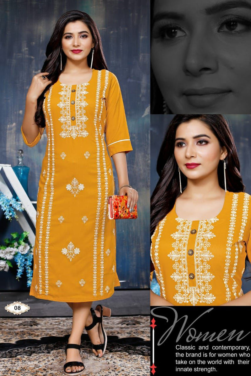 Beauty Queen Mahera Vol 1 Rayon With Embroidery Work Stylish Designer Casual Look Fancy Kurti