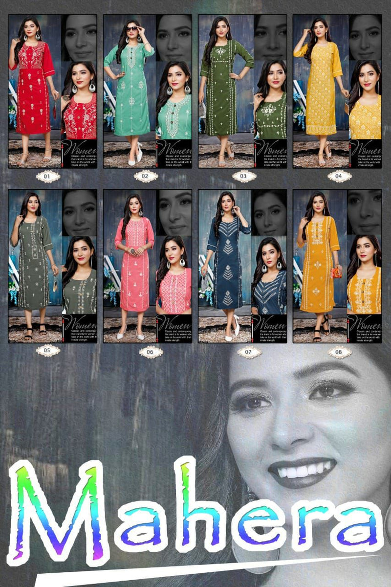 Beauty Queen Mahera Vol 1 Rayon With Embroidery Work Stylish Designer Casual Look Fancy Kurti