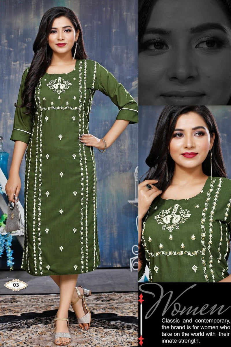 Beauty Queen Mahera Vol 1 Rayon With Embroidery Work Stylish Designer Casual Look Fancy Kurti